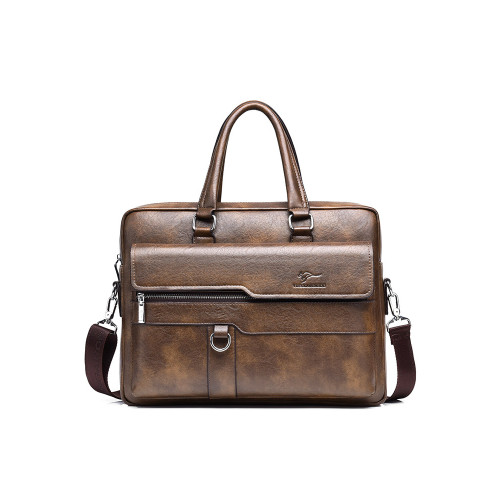 麥克袋鼠真皮手提包2026新款男士包商務單肩挎包時尚軟牛皮公文包