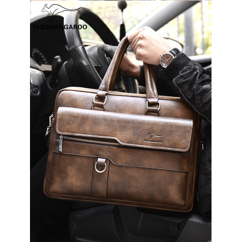 麥克袋鼠真皮手提包2026新款男士包商務單肩挎包時尚軟牛皮公文包