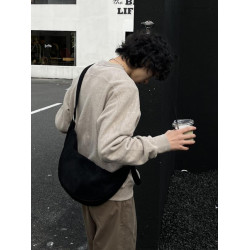 YUEN韓系ins單肩斜背牛角包復古麂皮絨時髦男女月牙餃子氛圍感潮