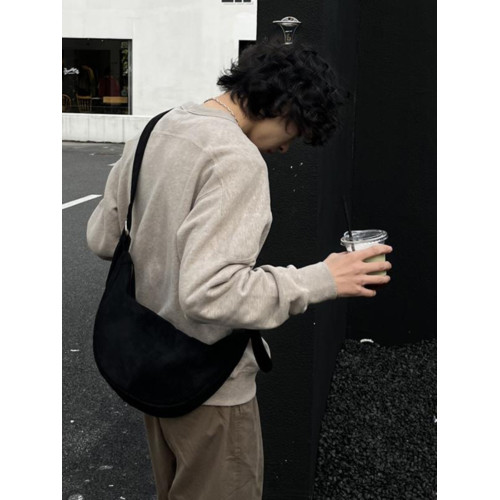 YUEN韓系ins單肩斜背牛角包復古麂皮絨時髦男女月牙餃子氛圍感潮