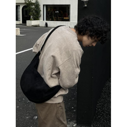 YUEN韓系ins單肩斜背牛角包復古麂皮絨時髦男女月牙餃子氛圍感潮