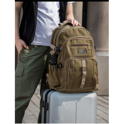 耐磨耐用60升加厚帆布男士雙肩包復古時尚潮流後後背包男女旅行登山包