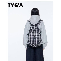 韓國25春夏海星格子雙肩包明宰鉉同款後後背包復古星星學生書包大容量