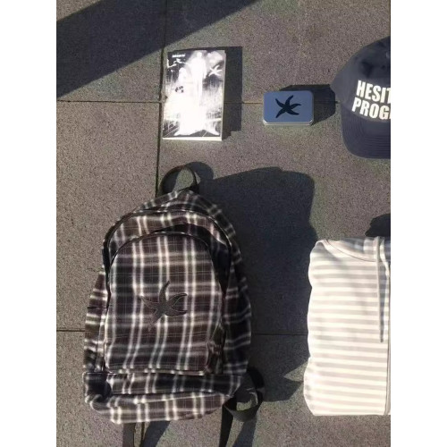 韓國25春夏海星格子雙肩包明宰鉉同款後後背包復古星星學生書包大容量