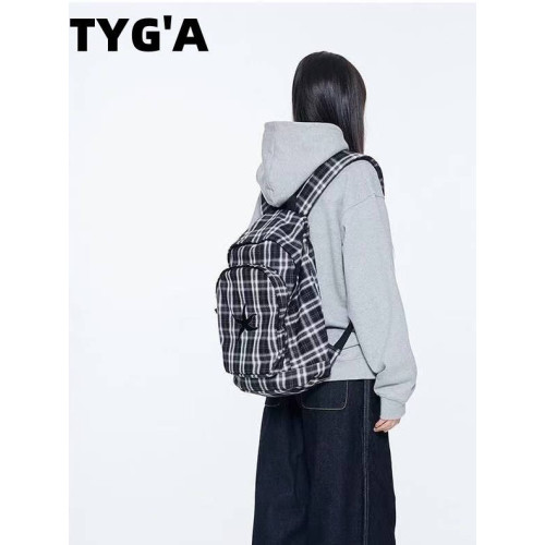 韓國25春夏海星格子雙肩包明宰鉉同款後後背包復古星星學生書包大容量