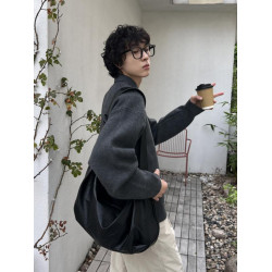 NIN原創日系街頭單肩斜背大容量復古ins寬帶托特包男女皮質通勤包