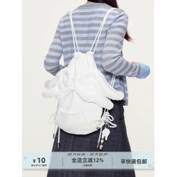 yawhat原創設計波點天使充棉立體翅膀毛邊雙肩包休閒抽繩袋子包