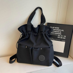 新款時尚輕便雙肩包女新款抽繩旅行包學生書包高級感休閒單肩後後背包