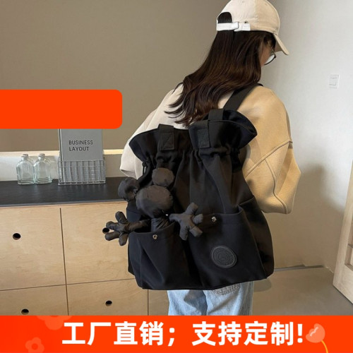 新款時尚輕便雙肩包女新款抽繩旅行包學生書包高級感休閒單肩後後背包