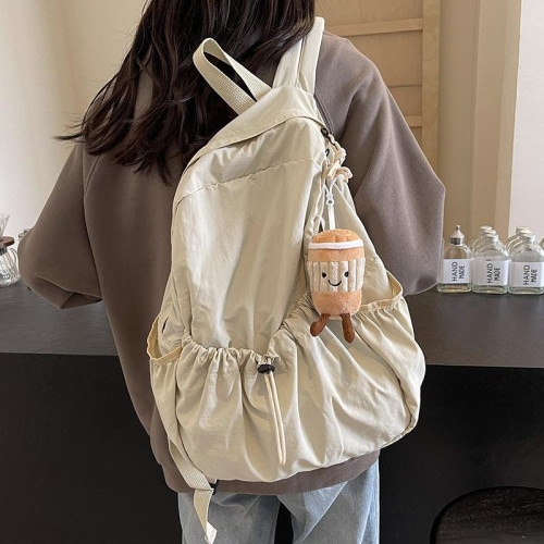 休閒雙肩包女大容量時尚初中高中生學生褶皺書包布包韓版旅遊後後背包