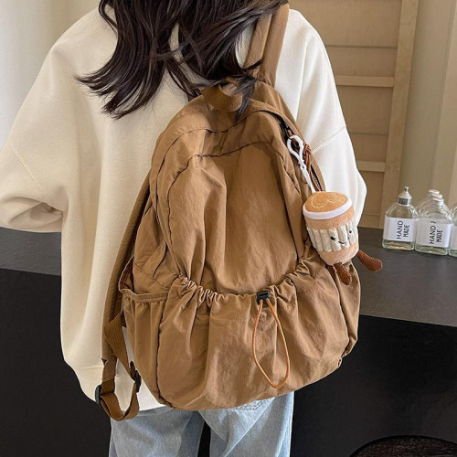 休閒雙肩包女大容量時尚初中高中生學生褶皺書包布包韓版旅遊後後背包