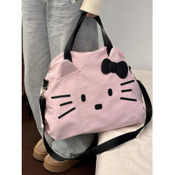 卡通KT貓旅行袋女大容量可愛手提斜後後背包短途出差健身包可套行李箱