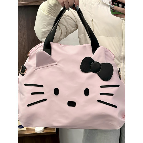 卡通KT貓旅行袋女大容量可愛手提斜後後背包短途出差健身包可套行李箱