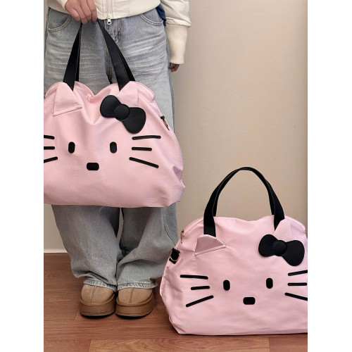 卡通KT貓旅行袋女大容量可愛手提斜後後背包短途出差健身包可套行李箱