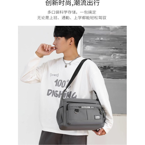 新款大容量單肩包防水耐磨後後背包多口袋做生意包商務休閒男士斜後後背包