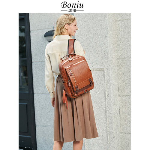 真皮雙肩包女13-16寸電腦包短途旅行軟皮質大書包上班牛皮後後背包