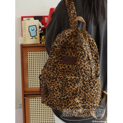 美式復古豹紋雙肩包女旅遊輕便大容量小衆設計感書包女大學生後後背包