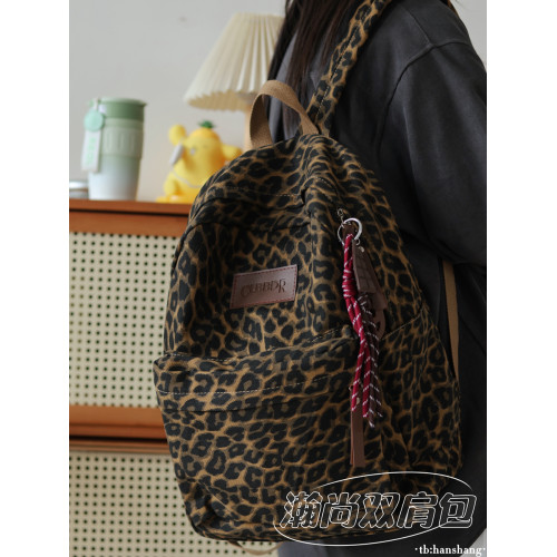 美式復古豹紋雙肩包女旅遊輕便大容量小衆設計感書包女大學生後後背包 美式復古豹紋雙肩包女旅遊輕便大容量小衆設計感書包女大學生後後背包