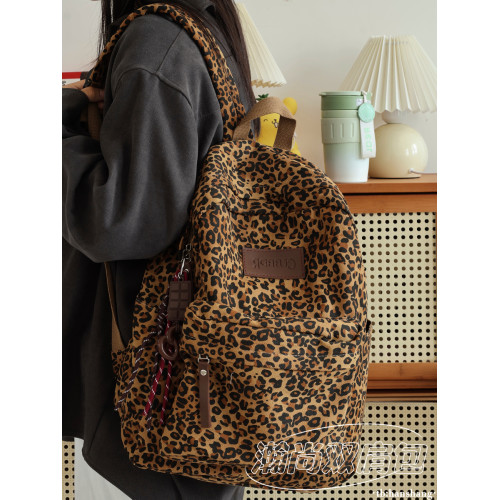 美式復古豹紋雙肩包女旅遊輕便大容量小衆設計感書包女大學生後後背包 美式復古豹紋雙肩包女旅遊輕便大容量小衆設計感書包女大學生後後背包