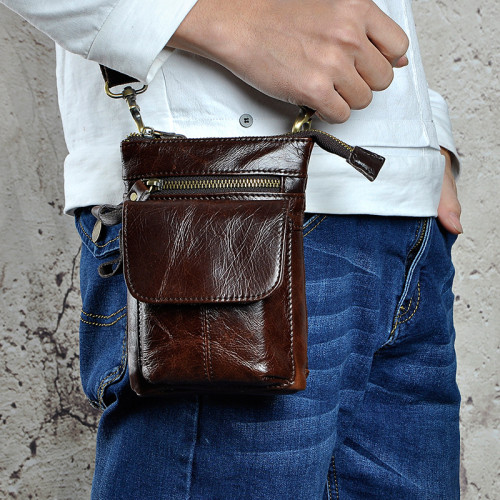 真皮男士復古手機戶外7寸帶掛鉤小腰包油蠟皮穿皮帶腰包單肩斜背 真皮男士復古手機戶外7寸帶掛鉤小腰包油蠟皮穿皮帶腰包單肩斜背