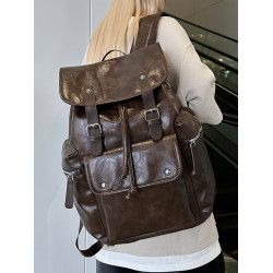 2026新款復古雙肩包男女大容量皮質電腦包通勤旅行後後背包大學生書包