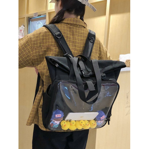 書包雙肩包大容量透明後後背包男女學生新款潮日系手提痛包外出遛娃包