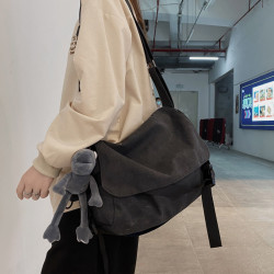 斜後後背包男復古大容量帆布包男生單肩包上課包女學生休閒帆布挎包女