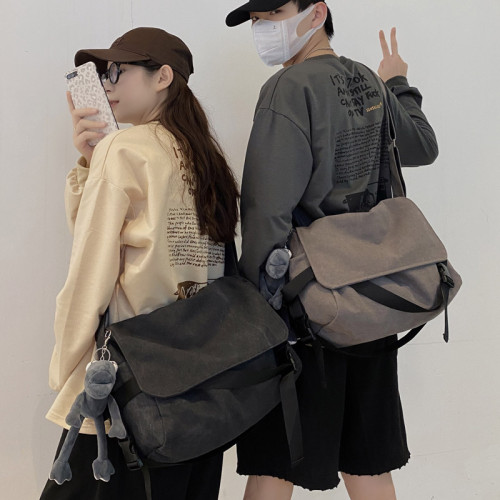 斜後後背包男復古大容量帆布包男生單肩包上課包女學生休閒帆布挎包女 斜後後背包男復古大容量帆布包男生單肩包上課包女學生休閒帆布挎包女