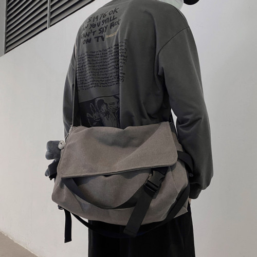 斜後後背包男復古大容量帆布包男生單肩包上課包女學生休閒帆布挎包女 斜後後背包男復古大容量帆布包男生單肩包上課包女學生休閒帆布挎包女