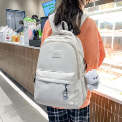 中學生書包女初中生大容量純色簡約雙肩包男黑色美式電腦包16後後背包