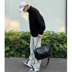 潮流極簡風軟皮斜後後背包男大容量通勤上班電腦包復古韓版休閒單肩包