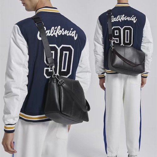 潮流極簡風軟皮斜後後背包男大容量通勤上班電腦包復古韓版休閒單肩包