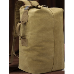 大容量竪款男士戶外旅遊包野外旅行包登山帆布雙肩後後背包復古水桶包