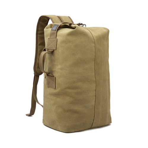 大容量竪款男士戶外旅遊包野外旅行包登山帆布雙肩後後背包復古水桶包