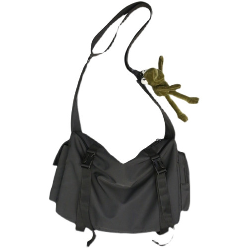 日系慵懶風斜後後背包男寬鬆大容量單肩包學生書包街頭潮流暗黑工裝包