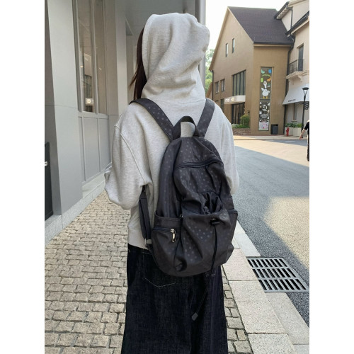 2025韓系新款波點多口袋書包女休閒學院風後後背包高中學生雙肩包