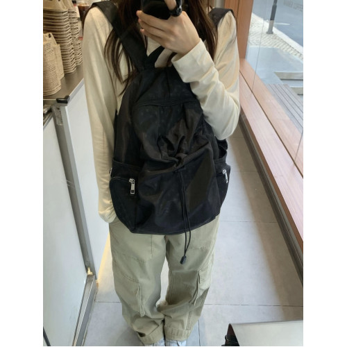 2025韓系新款波點多口袋書包女休閒學院風後後背包高中學生雙肩包