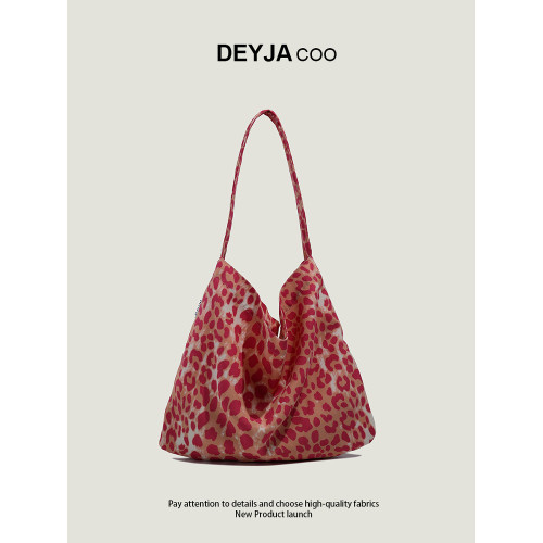 韓系慵懶風樹莓粉色豹紋帆布包章若楠同款上班通勤松弛感帆布袋女