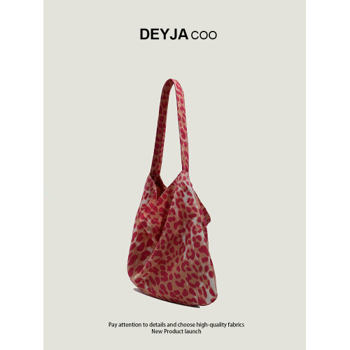 韓系慵懶風樹莓粉色豹紋帆布包章若楠同款上班通勤松弛感帆布袋女