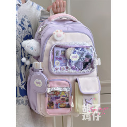 鬍子雞仔少女學生書包大容量雙肩包女甜美蕾絲小食量痛包娃包後後背包