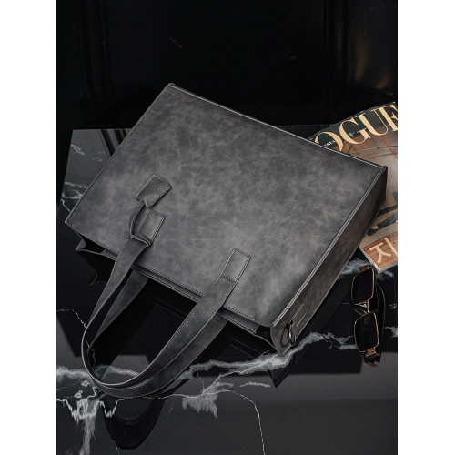 磨砂復古大容量托特包 韓版男包橫款單肩包文件包休閒出差公文包