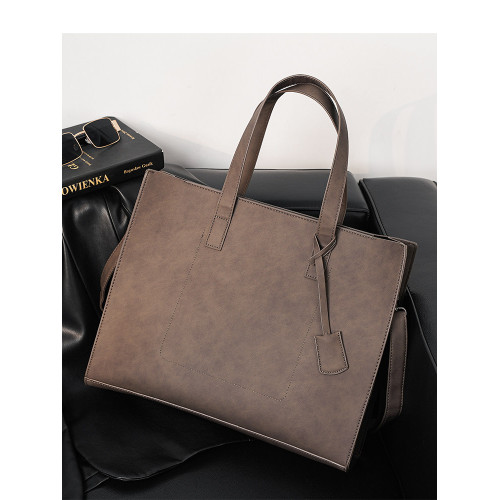 磨砂復古大容量托特包 韓版男包橫款單肩包文件包休閒出差公文包