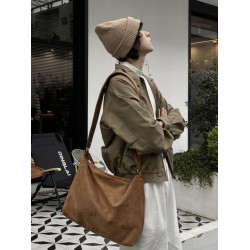 YUEN氛圍感復古單肩斜背大容量麂皮絨大托包男女手提腋下通勤包潮