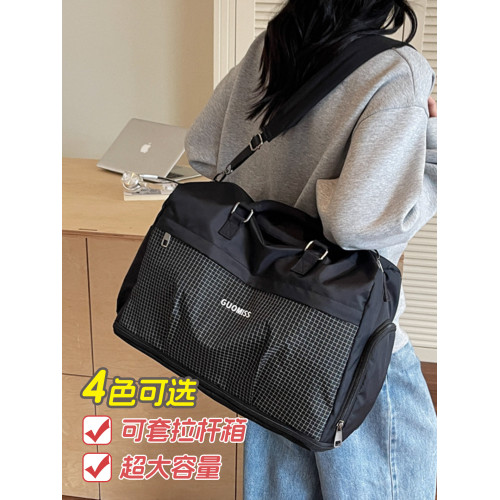 韓版撞色大容量可套拉桿箱行李袋可放鞋乾濕分離單肩斜背旅行包