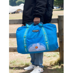 日系卡通可愛藍胖子可折曡短途旅行袋健身露營收納包大容量行李袋