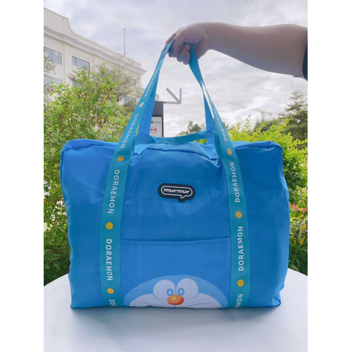 日系卡通可愛藍胖子可折曡短途旅行袋健身露營收納包大容量行李袋