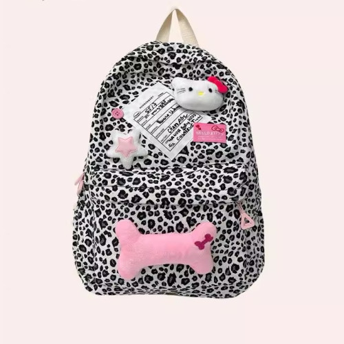 日本原創小衆書包復古秋冬KT雙肩可愛豹紋Y2K大容量後後背包毛絨後後背包