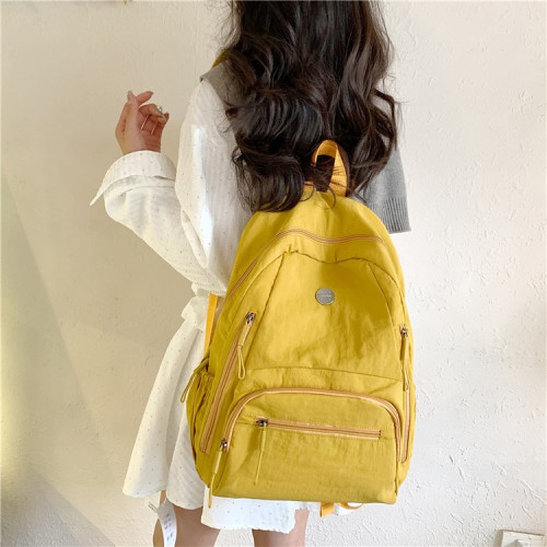 新款純色雙肩包多口袋書包初高中大學生休閒通勤旅遊輕便休閒後後背包