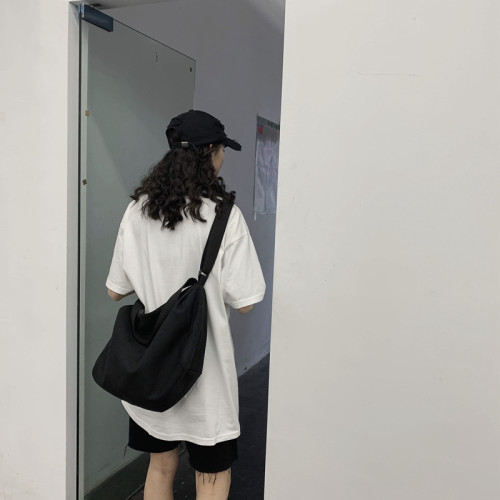 帆布大容量單肩包男女學生上課包休閒日系後後背包ins潮流手提斜後後背包