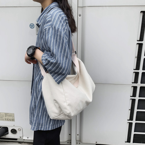 帆布大容量單肩包男女學生上課包休閒日系後後背包ins潮流手提斜後後背包